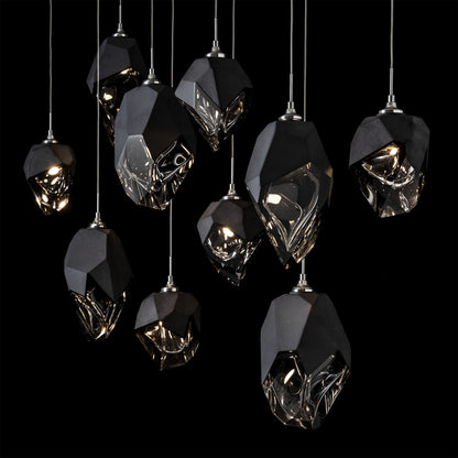 Chrysalis 10-Light Mixed Crystal Pendant Sterling Finish- Long, Black CrystalBy Hubbardton Forge