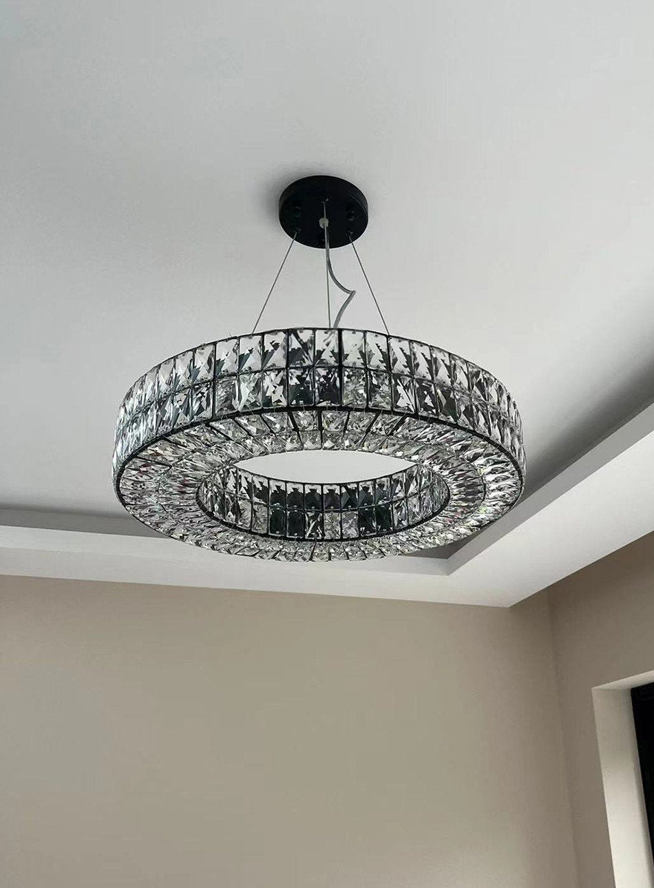 Inzago | Luxury Hanging Black Crystal Chandelier For Living Room, Dining Room, Dia39.4xh4.7", Warm Light, Non-DimmableBy Miron Demid LLC