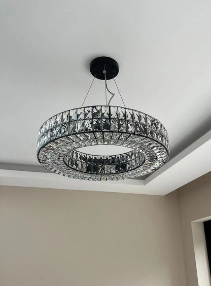 Inzago | Luxury Hanging Black Crystal Chandelier For Living Room, Dining Room, Dia39.4xh4.7", Warm Light, Non-DimmableBy Miron Demid LLC