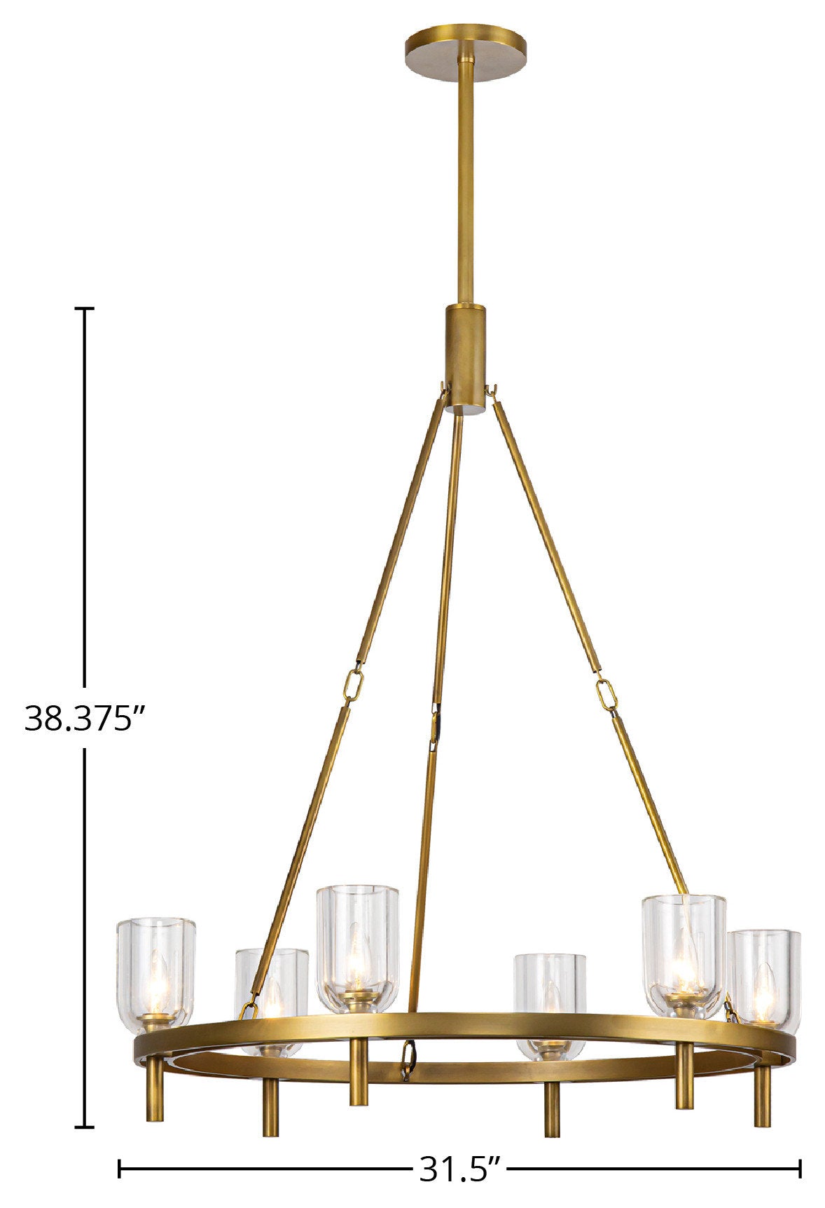 Lucian 32" Chandelier, 6 x 60W, E12, Vintage Brass/Clear CrystalBy Kuzco Lighting LLC