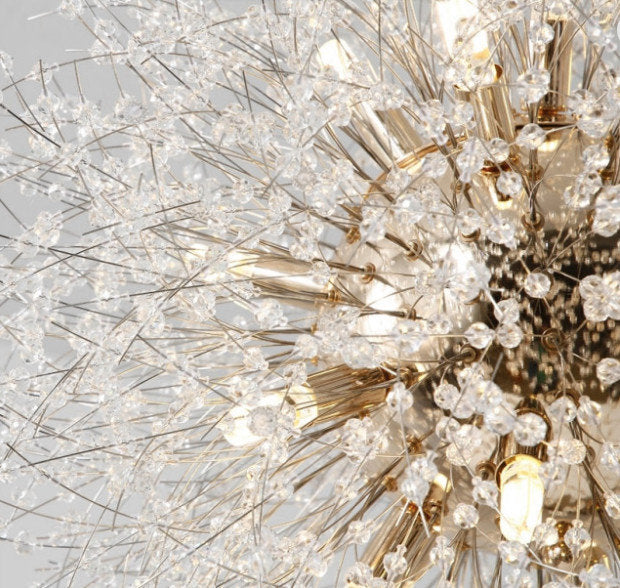 Crystal Dandelion Chandelier Lighting, Gold, D30"By Akari Lanterns
