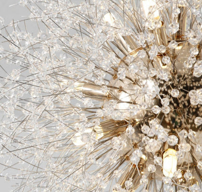 Crystal Dandelion Chandelier Lighting, Gold, D30"By Akari Lanterns