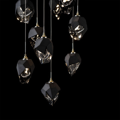 Chrysalis 9-Light Small Crystal Pendant Modern Brass Finish- Long, Black CrystalBy Hubbardton Forge