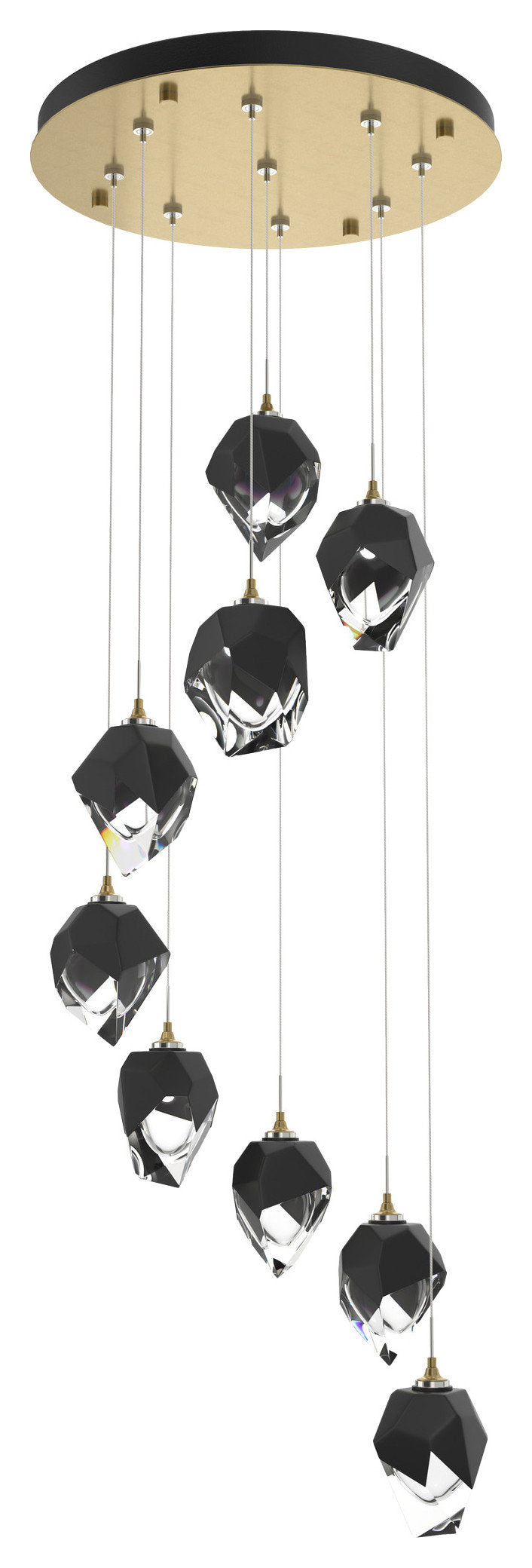 Chrysalis 9-Light Small Crystal Pendant Modern Brass Finish- Long, Black CrystalBy Hubbardton Forge