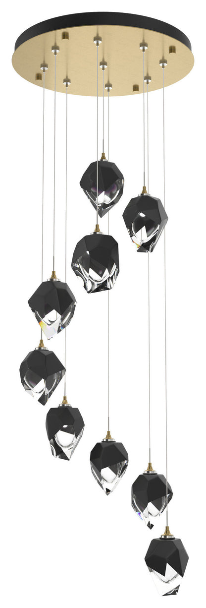 Chrysalis 9-Light Small Crystal Pendant Modern Brass Finish- Long, Black CrystalBy Hubbardton Forge