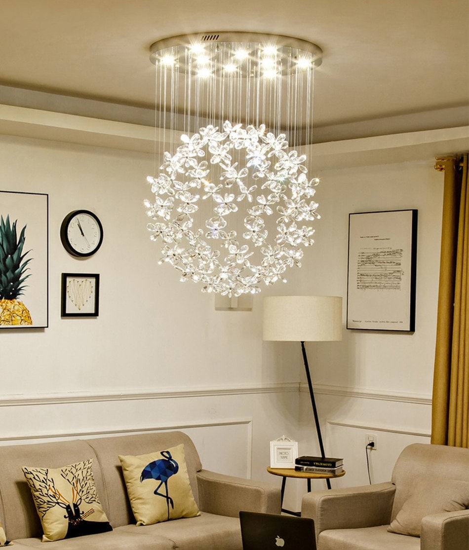 Spherical Ceiling Chandelier with Butterfly Crystals, D31.5xh78.7"By Miron Demid LLC