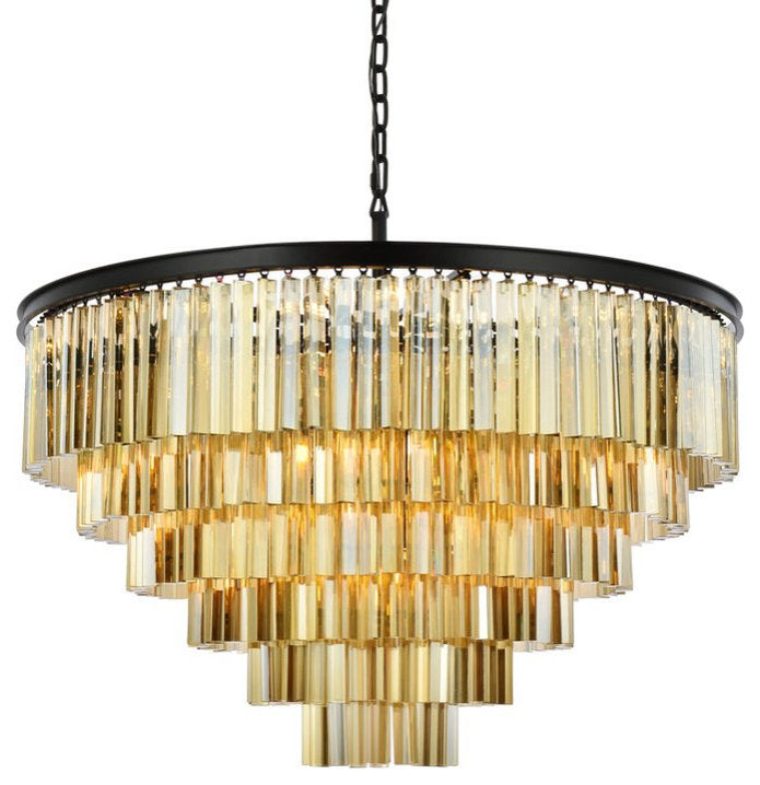 Elegant 1201D44MB-GT/RC Sydney 33-Light Matte Black Chandelier Golden TeakBy Elegant Furniture & Lighting