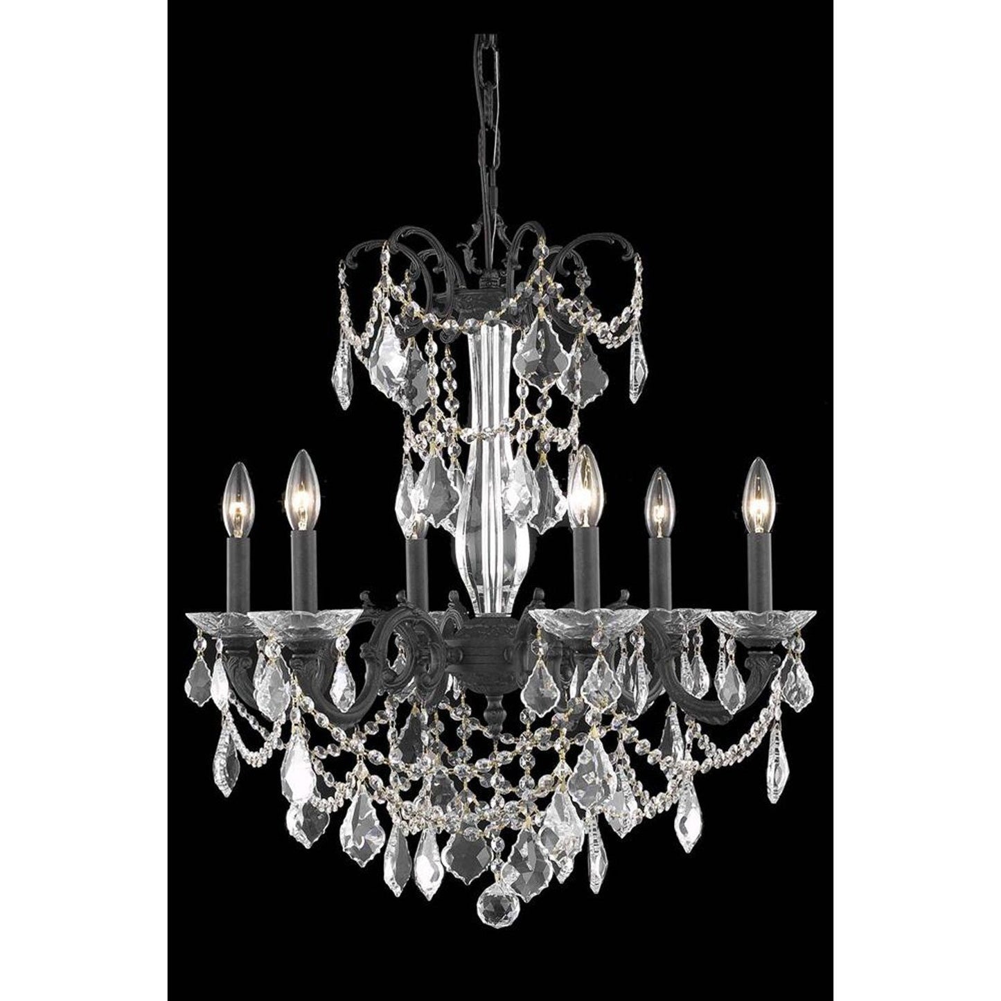 Athena Dark Bronze Six-Light Chandelier with Royal Cut Crystal