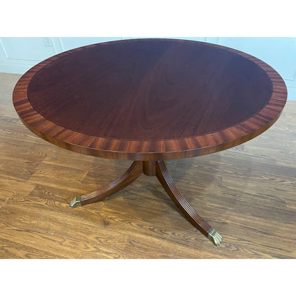 42" Round Banded Mahogany Table