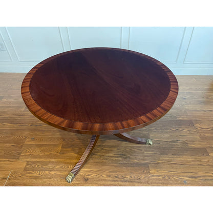 42" Round Banded Mahogany Table