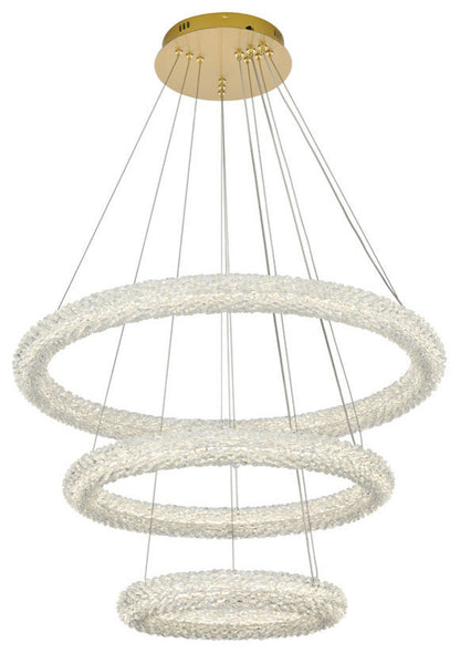 Elegant Lighting 3800G3L Bowen 32"W LED Crystal Ring Chandelier - - Satin GoldBy Elegant Furniture & Lighting