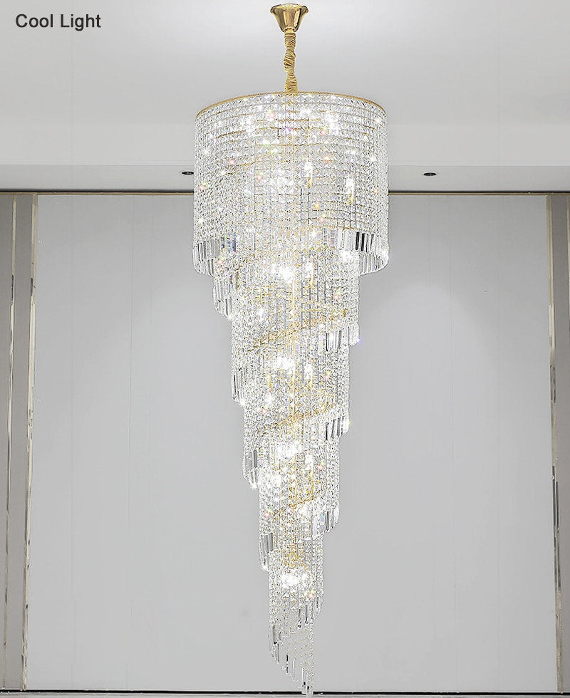 Crystal and Gold Luxury Cascading Staircase Chandelier, 27.6''By Miron Demid LLC
