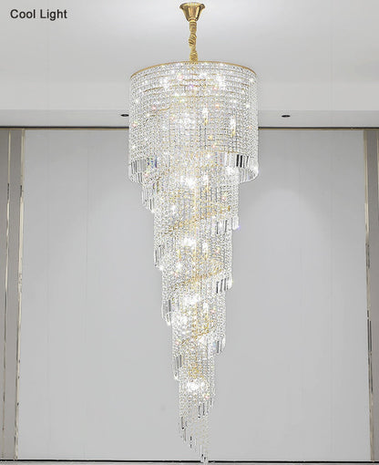 Crystal and Gold Luxury Cascading Staircase Chandelier, 27.6''By Miron Demid LLC