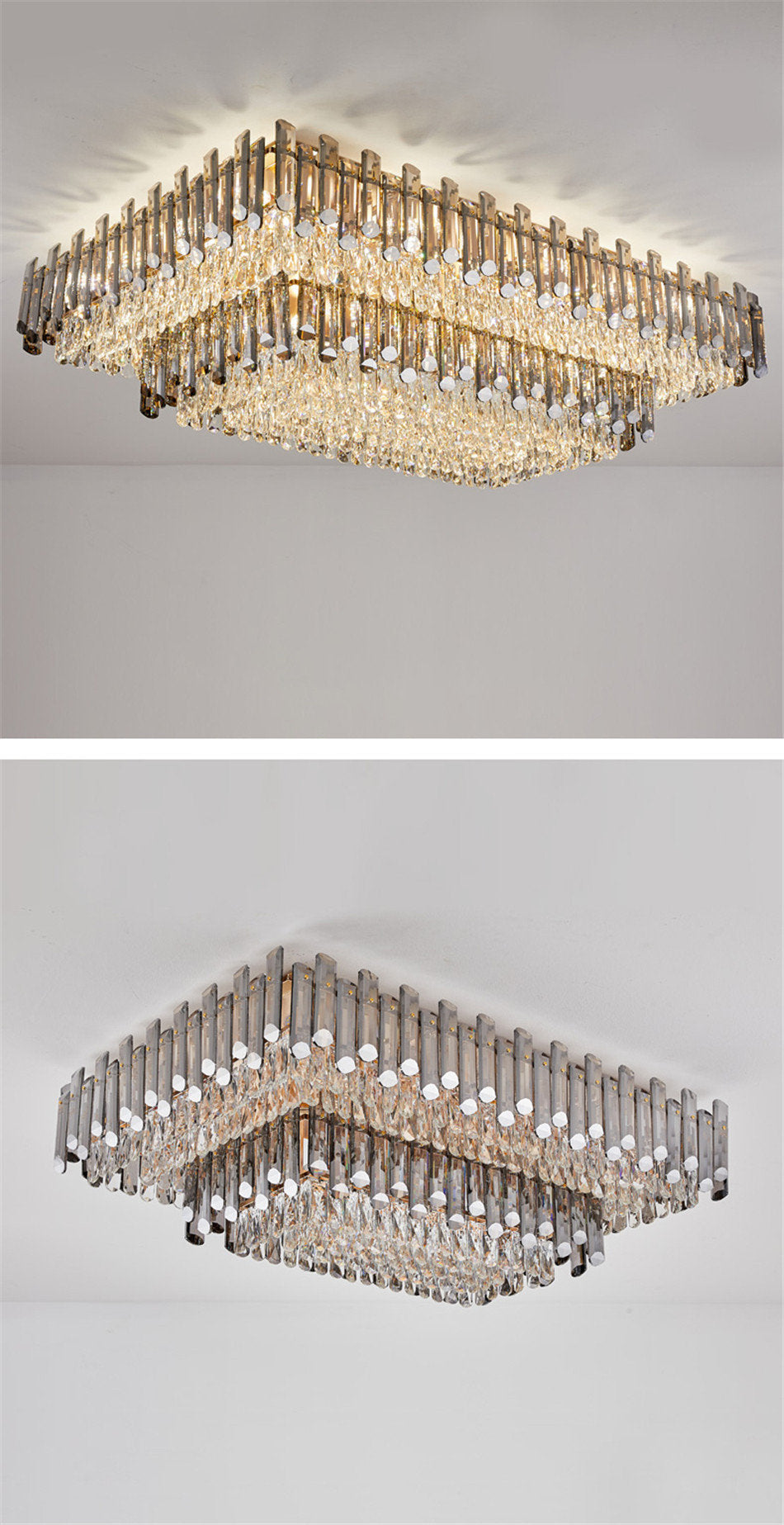 Acciano | Modern Rectangular Crystal LED Chandelier, L47.2xw27.5xh12.9", Cool LightBy Miron Demid LLC