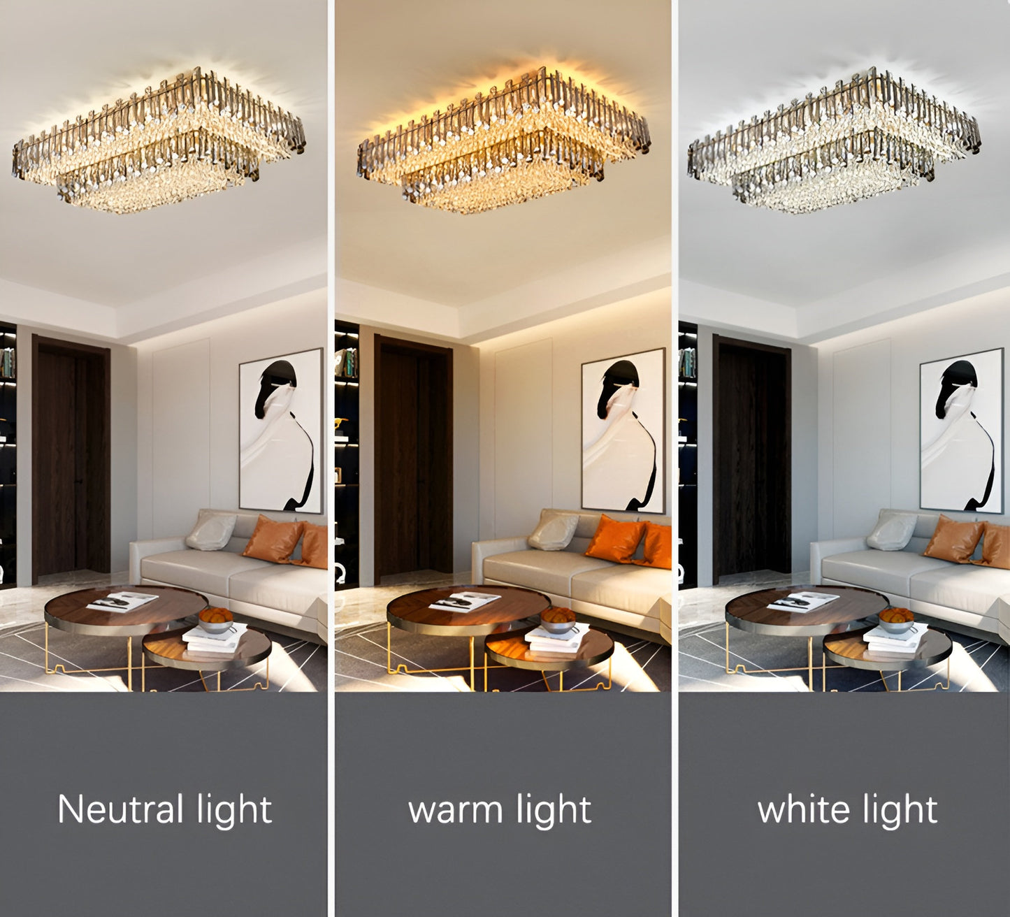 Acciano | Modern Rectangular Crystal LED Chandelier, L47.2xw27.5xh12.9", Cool LightBy Miron Demid LLC