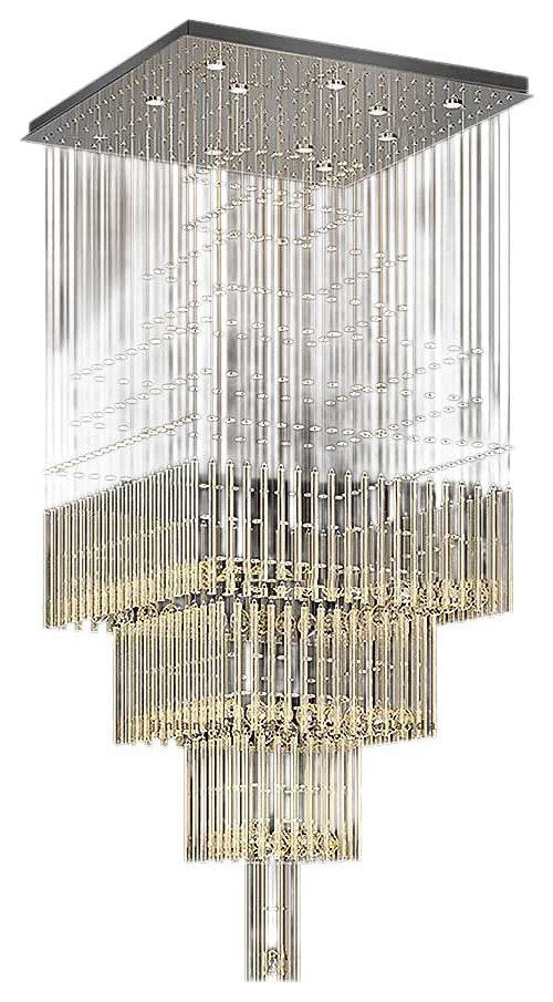 Tourrette-Levens | Modern Crystal LED Ceiling Chandelier with Square Base, 20 Lights, Cool LightBy Miron Demid LLC