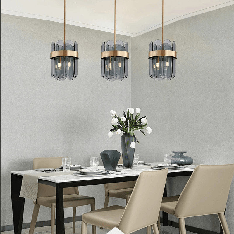 Schonbuhl | Modern Drum Chandelier for Living Room, Smoke Gray Glass, 31.5''By Miron Demid LLC