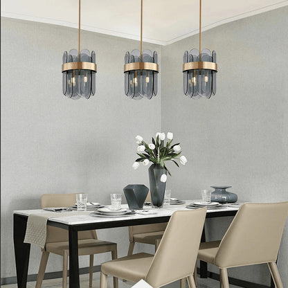 Schonbuhl | Modern Drum Chandelier for Living Room, Smoke Gray Glass, 31.5''By Miron Demid LLC