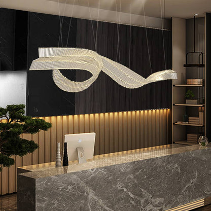 Alassio | Creative LED Chandelier in the Shape of Ribbon, Gold, L47.2" / L120.0cm, Cool Light, Non-DimmableBy Miron Demid LLC