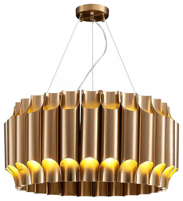 Sartene | Drum Brushed Gold Stainless Steel Chandelier, 31.5''By Miron Demid LLC