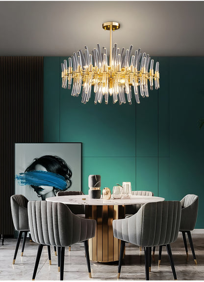 Zuccarello | Abstract Design Gold Glass Hanging Chandelier, 39.4'', 1 StyleBy Miron Demid LLC