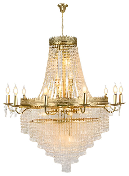 Opio | Classical Large Crystal Candle Ceiling Chandelier, Gold, Dia31.5" H38.6", Non-Dimmable, Warm LightBy Miron Demid LLC