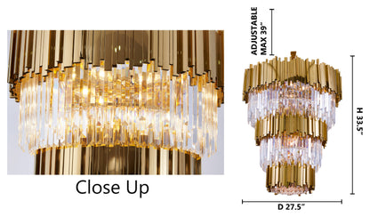 3-Tier Gold Rod Round Frame With Clear Crystal ChandelierBy Design Living