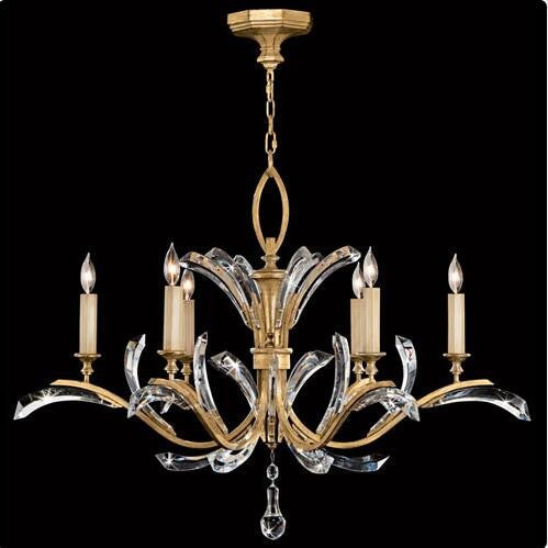 Six-Light Chandelier in Muted Gold Leaf Finish
