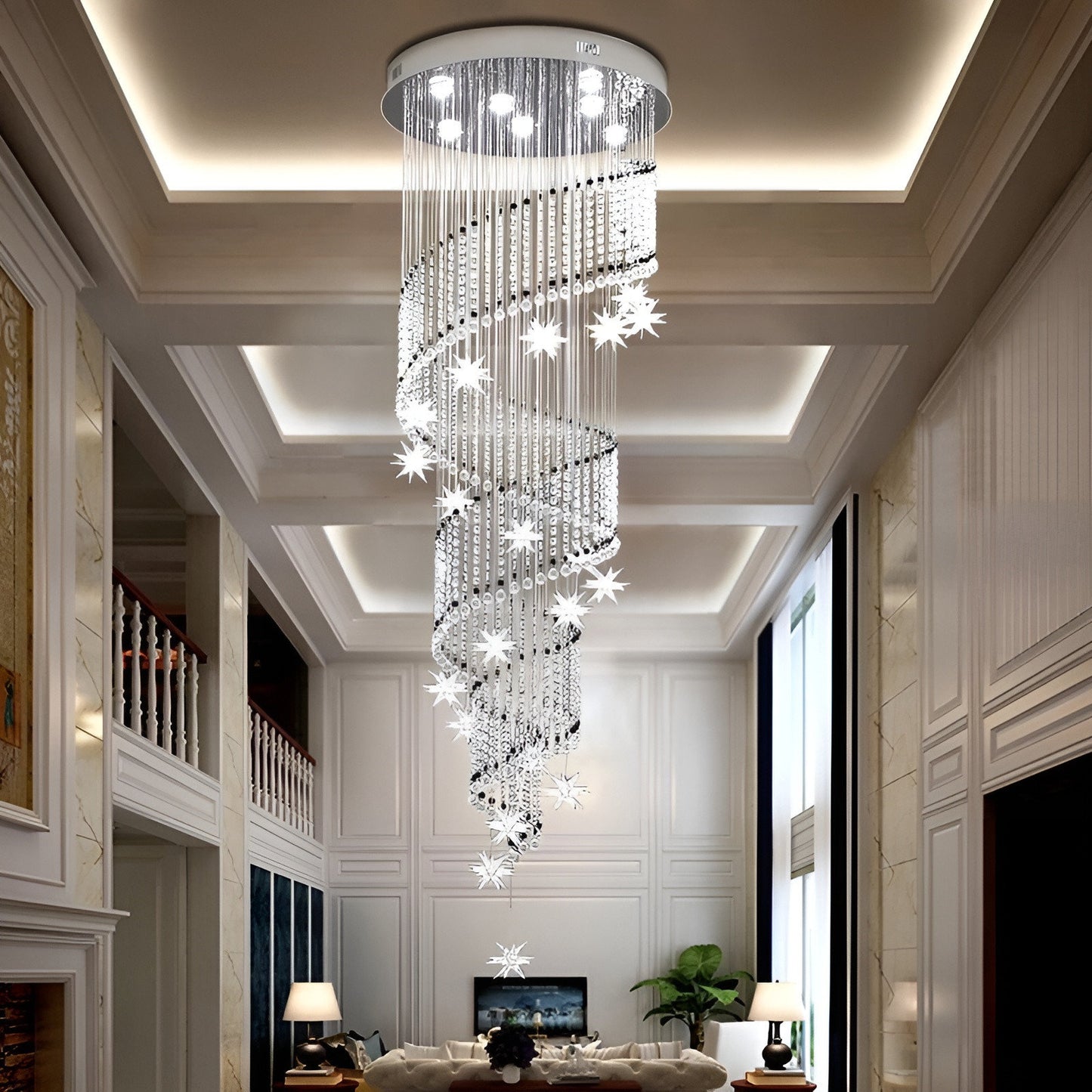 Revest-les-Roches | Meteor Star Crystal Spiral Ceiling Chandelier, 31.5"By Miron Demid LLC