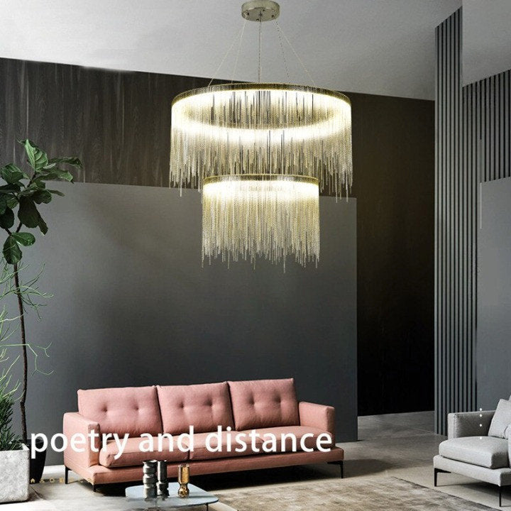 Zagarolo | Luxury Postmodern Round Silver Chandelier for Bedroom, Doubleround31.5"By Miron Demid LLC