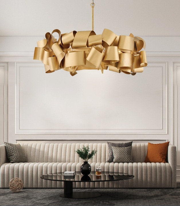 Zelo Surrigone | Postmodern Creative Gray/Gold Iron Chandelier, Copper, 31.5"By Miron Demid LLC