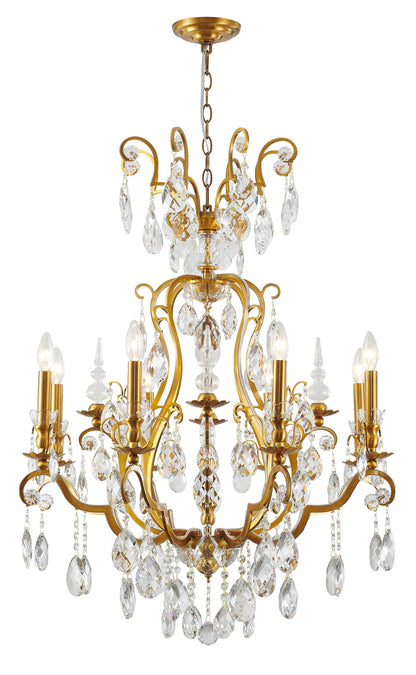 9-Light Antique Brass Chandelier With Clear Hanging CrystalsBy Design Living