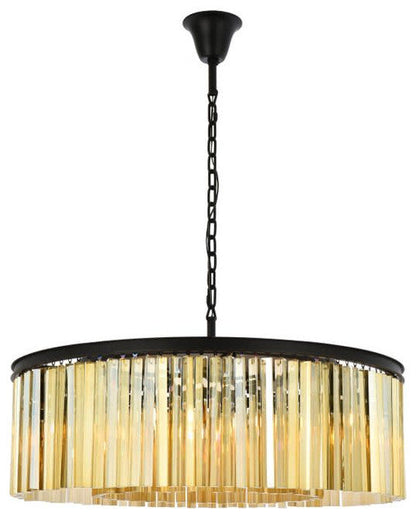 Elegant Lighting 1208G43-GT/RC Sydney 10 Light 44"W Crystal Drum - Matte BlackBy Elegant Furniture & Lighting