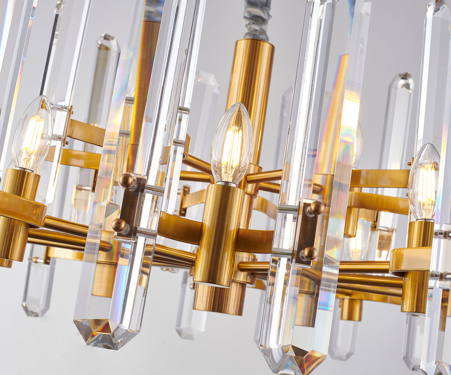 Two Tier Gold Metal Chandelier With Clear Crystal PlaquesBy Design Living