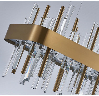 Gold And Black Rectangle Crystal Kitchen Chandelier, Brushed Gold, 43.3", Cool LightBy Miron Demid LLC