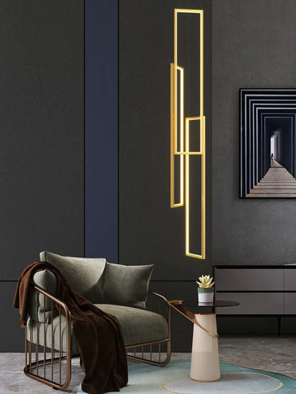Lavagna | Ultramodern Rectangle Hanging LED Chandelier, Gold, 3 Lights (H157.5"), Warm Light, DimmableBy Miron Demid LLC