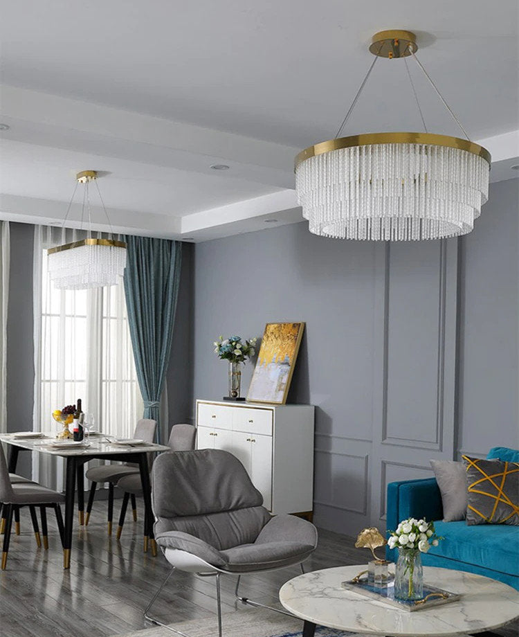 Zapponeta | Round/Oval Crystal Gold Chandelier for Bedroom, Dia31.5"By Miron Demid LLC