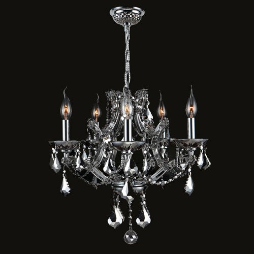 Five-Light Chrome Finish with Chrome Crystal Chandelier