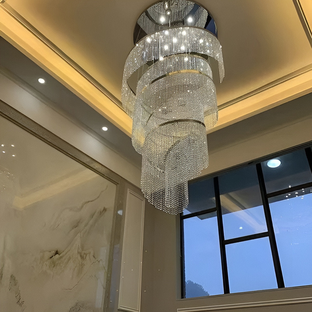 Falicon | Golden/Chrome Crystal Circular Spiral Chandelier, Chrome, Dia 39.4xh118.1", Dimmable, Cool LightBy Miron Demid LLC
