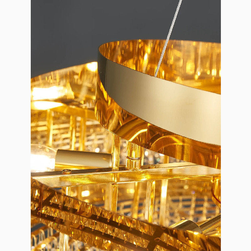 Castelbianco | Unique Gold LED Chandelier With Crystals, 31.5''By Miron Demid LLC