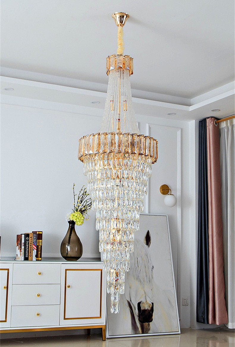 Saint-Auban | Luxury Elegant Crystal Chandelier For Stairway, Clear Crystal, Dia39.4"By Miron Demid LLC