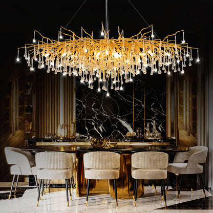 Akari Tree Branch Chandelier Raindrop Crystal Light, Gold L63"By Akari Lanterns