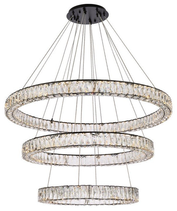Elegant Lighting 3503G41LBK Monroe 41" LED Triple Ring Chandelier, BlackBy Elegant Furniture & Lighting