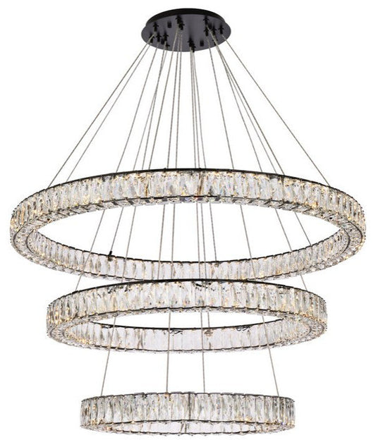 Elegant Lighting 3503G41LBK Monroe 41" LED Triple Ring Chandelier, BlackBy Elegant Furniture & Lighting