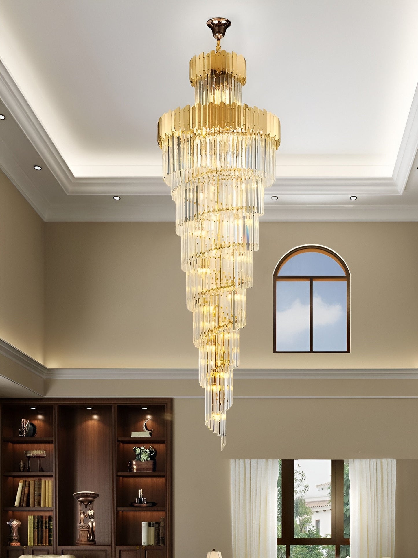 Trinite | Exclusive Long Gold Modern Crystal Chandelier, 23.6By Miron Demid LLC