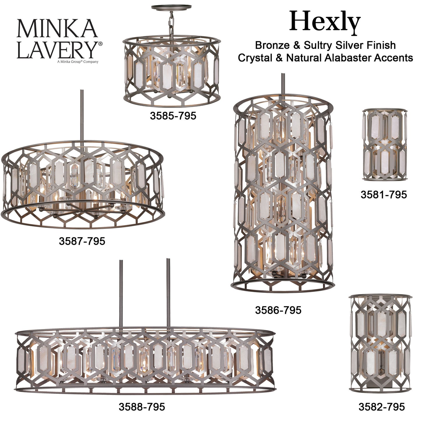 Minka Lavery 3586 Hexly 9 Light 16"W Crystal Pendant - CoalBy Minka Aire