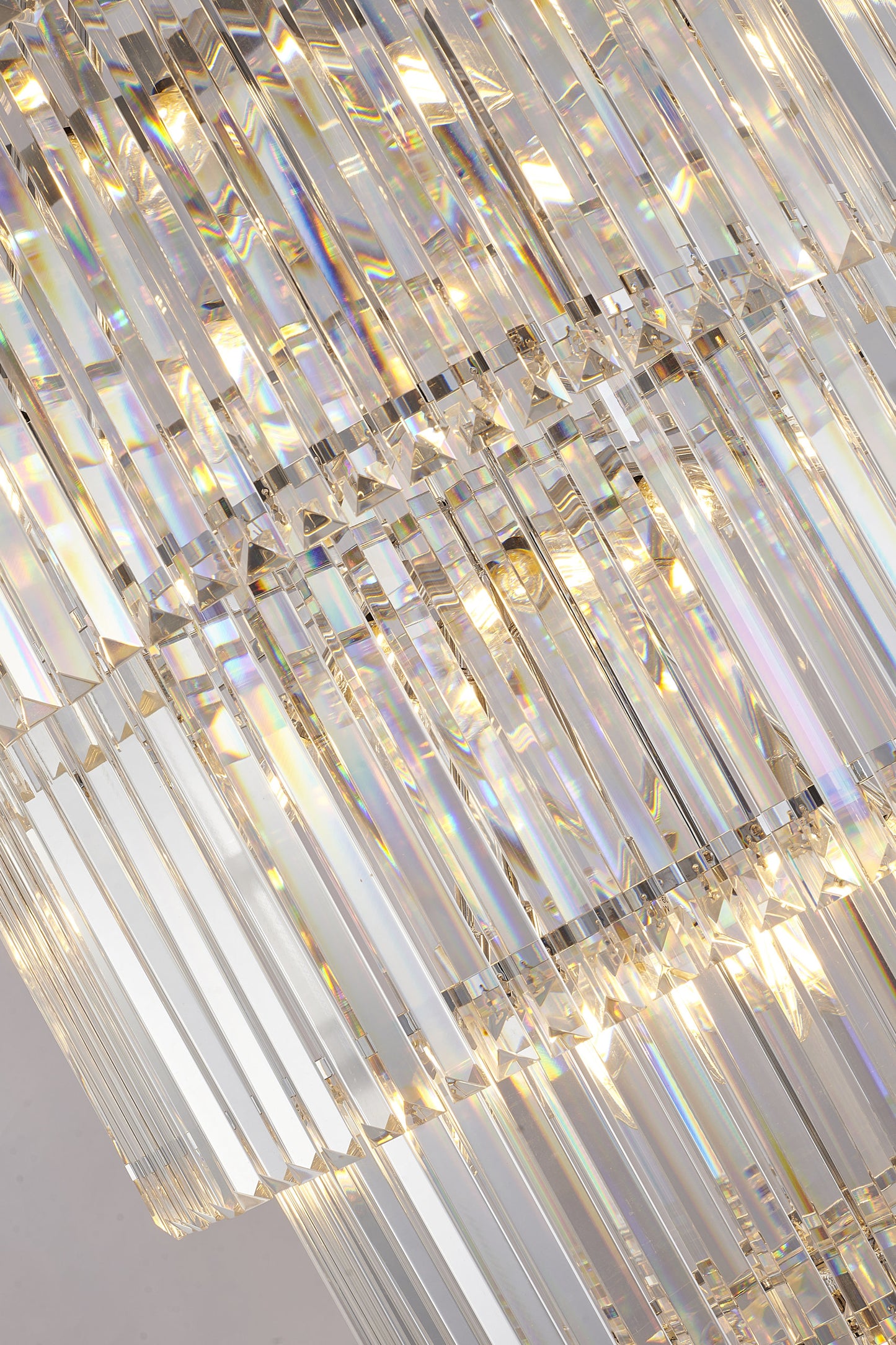 36" 34-Light Brass Metal 7-Tier Chandelier With Clear Crystals, Chrome, D36'' H72''By Design Living