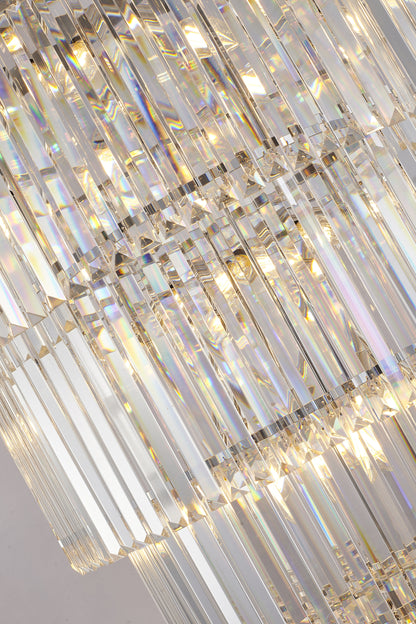 36" 34-Light Brass Metal 7-Tier Chandelier With Clear Crystals, Chrome, D36'' H72''By Design Living