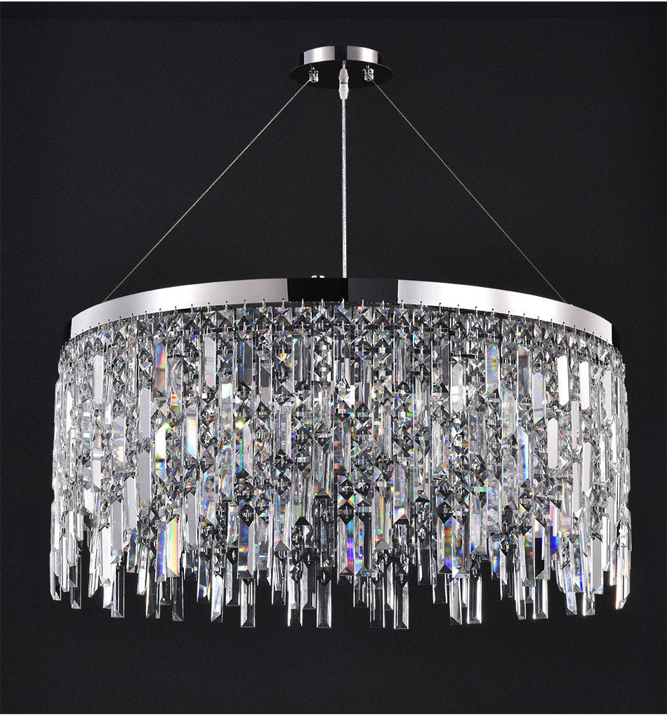 Inveruno | Modern Drum LED Silver Crystal Chandelier for Living Room, Kitchen, Dia31.5" / Dia80cm, Cool Light, DimmableBy Miron Demid LLC
