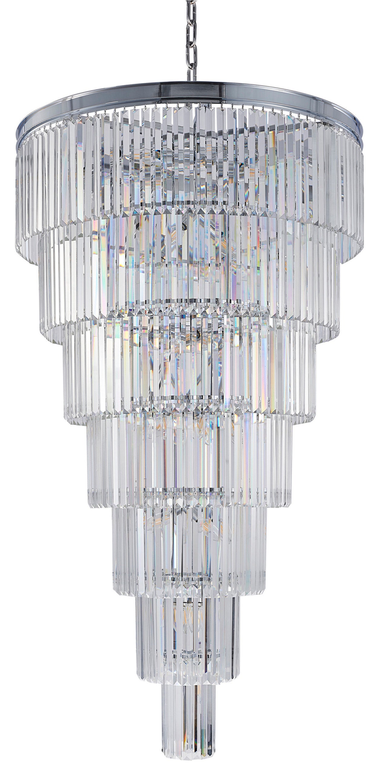 36" 34-Light Brass Metal 7-Tier Chandelier With Clear Crystals, Chrome, D36'' H72''By Design Living